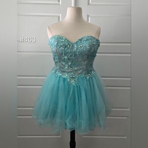 Teal Lace & Tulle Strapless Lace-up Homecoming/Prom